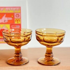 Vintage Amber Coupe Glasses by Libbey Glassware, Set of 2